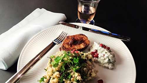 Veau rôti, orge perlé aux fines herbes et yaourt