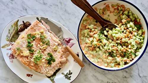 Saumon confit, concombre et carottes