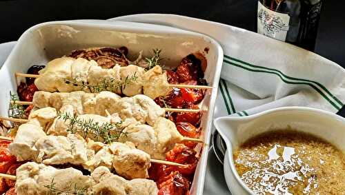 Brochettes de poulet mariné au pastis et tomates cerises confites - Mariatotal