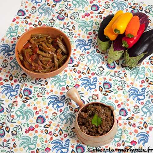 Haricots et à la libanaise et salade de poivrons et d’aubergines