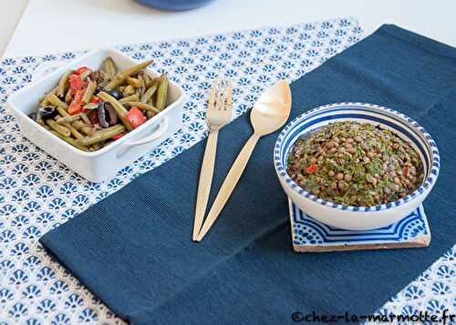 Haricots verts à la méditerranéenne et taboulé de lentilles