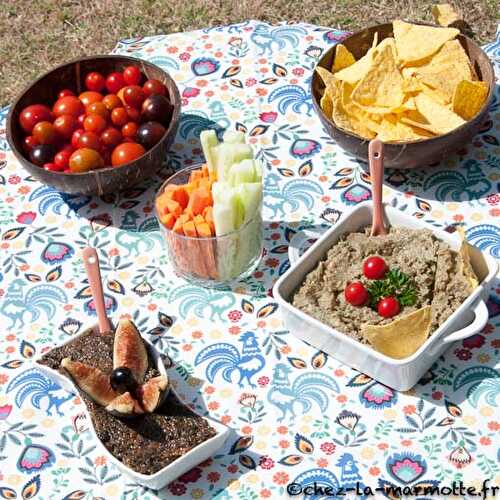 Melitzanosalata et tapenade aux figues et olives noires