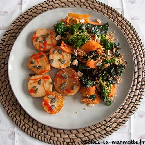 Palets de céleri-rave et couscous au kale