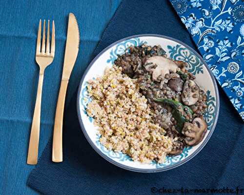 Poêlée crémeuse de champignons, lentilles et épinards