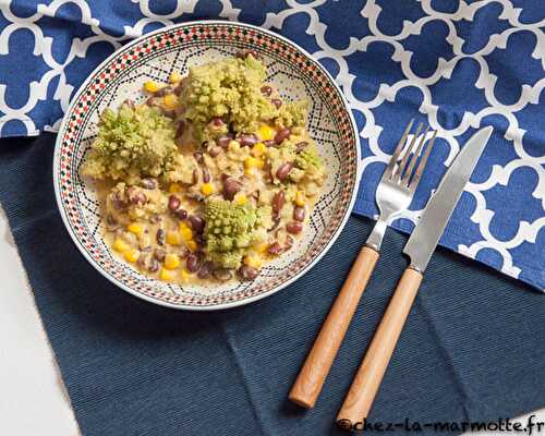 Poêlée de chou romanesco et haricots rouges au lait de coco