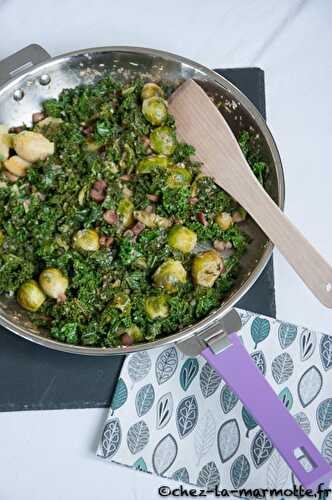 Poêlée de choux de Bruxelles, kale et marrons