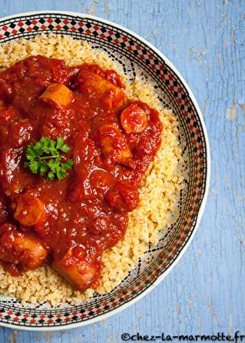 Rougail de saucisses végétariennes (ça marche aussi avec des saucisses classiques !)