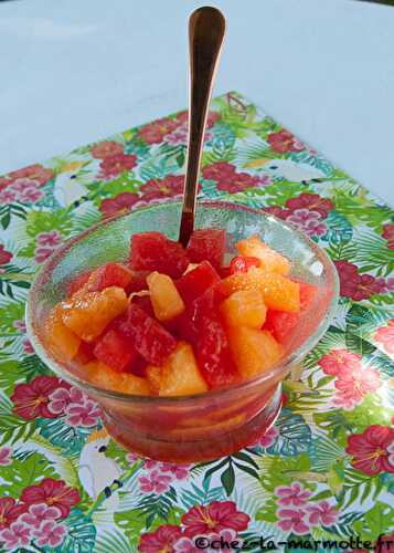 Salade de pastèque et de melon au sirop de fleur de sureau