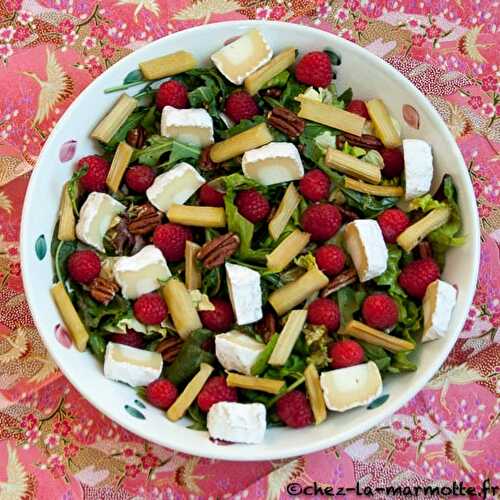 Salade de rhubarbe rôtie à la roquette et aux framboises (La rhubarbe côté salé #4)