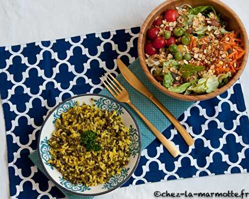 Sauté de riz aux lentilles et oignons grillés