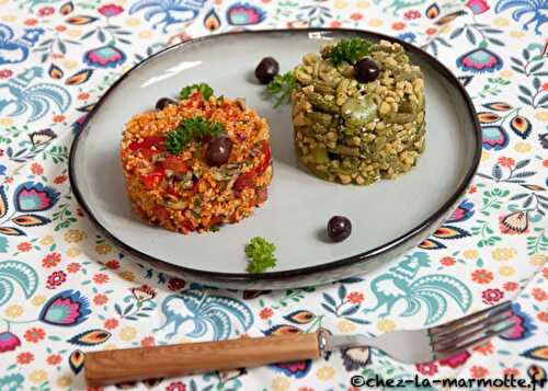 Taboulé à la turque et salade de pois chiches aux fèves