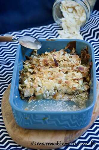 Gratin de fenouil et d’aubergine au roquefort à aux amandes