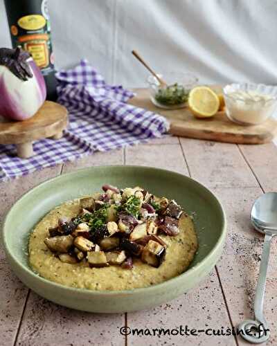 Polenta crémeuse aux cèpes et aubergines confites au four