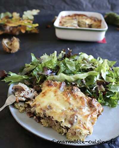 Gratin de brocoli et châtaignes aux champignons