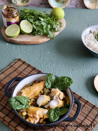 Curry de haddock aux épinards et champignons 