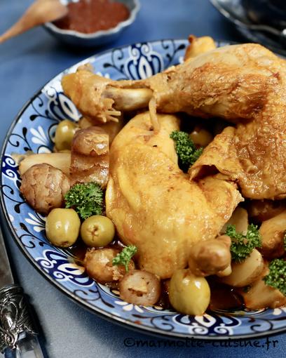 Tajine de poulet aux topinambours et olives (Un légume, trois recettes) 