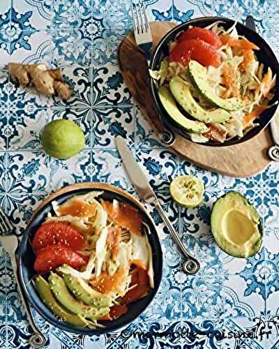 Salade de chou blanc, avocat, pamplemousse et truite fumée (Un légume, trois recettes) 