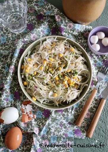 Salade de chou blanc, petits pois et maïs (Un légume, trois recettes) 