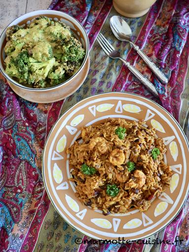 Meigou polo et brocoli rôti aux épices, cacahuètes et lait de coco (Escapade en Iran) 