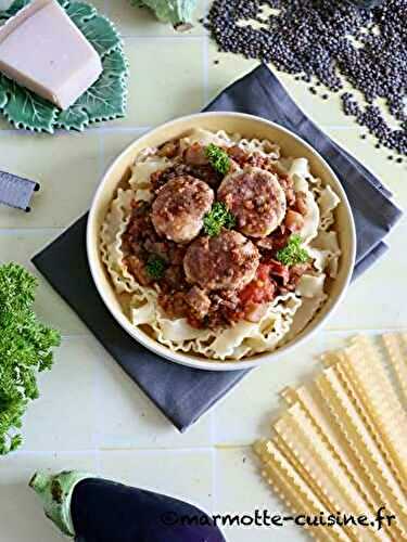Ragoût d’aubergine aux lentilles et boulettes de dinde