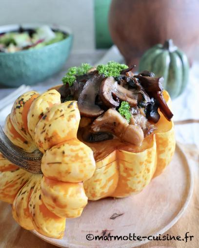 Patidou farci au lapin et aux champignons (Un légume, trois recettes) 