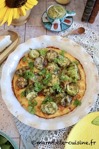 Polenta gratinée aux courgettes et harissa verte