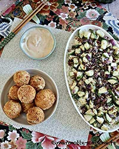 Croquettes de crevettes à la noix de coco, sauce aux cacahuètes (Boulettes Mania)