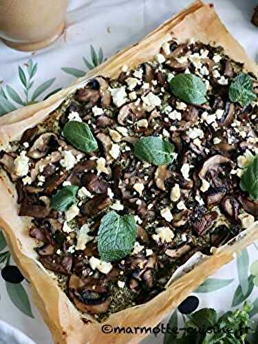 Tarte croustillante aux champignons, feta et menthe (Un légume, trois recettes) 