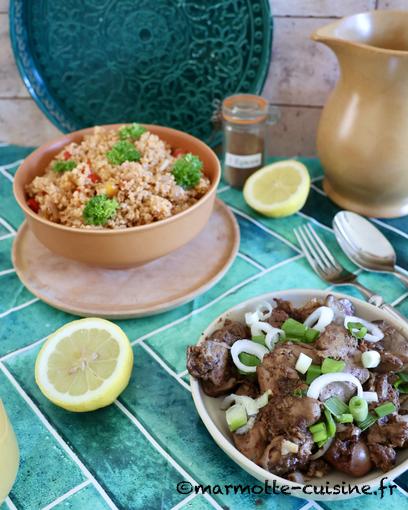 Foies de volailles à la libanaise et boulgour aux poivrons et zaatar