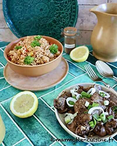 Foies de volailles à la libanaise et boulgour aux poivrons et zaatar 