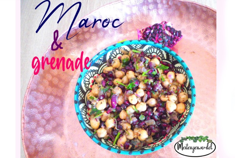 Salade à la Marocaine de pois chiche avec herbes fraîches et grenade