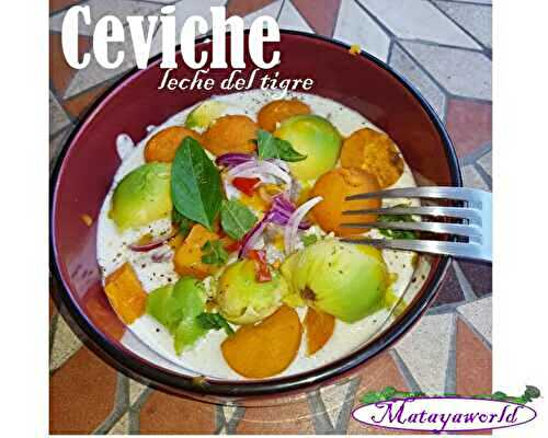 Ceviche de lieu noir au leche de tigre, patate douce, avocat et fruit de la passion