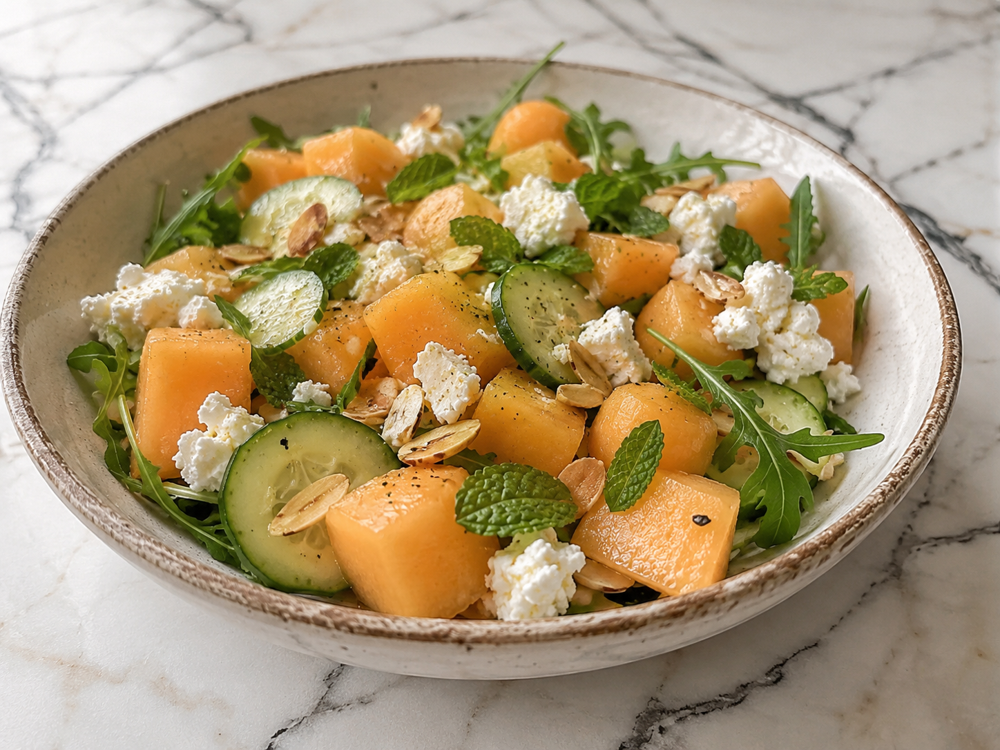 Salade melon feta menthe 
