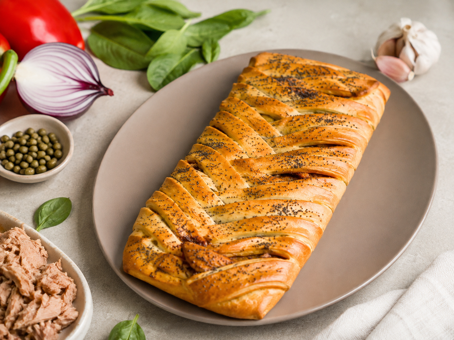 Tresse feuilletée au thon et aux légumes d'été