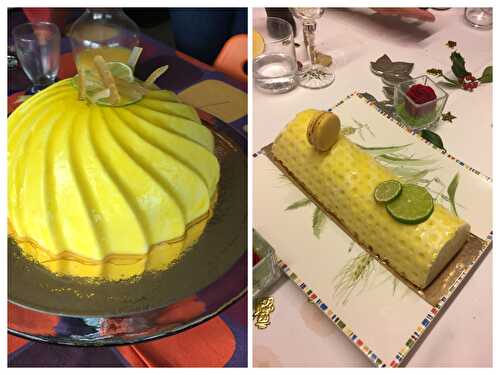 Bûche de Noël ou bavarois Ananas/gingembre caramalisés, mousse de citrons vert/Combawa