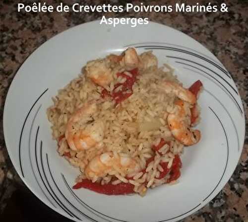 Poêlée de Crevettes Poivrons Marinés & Asperges