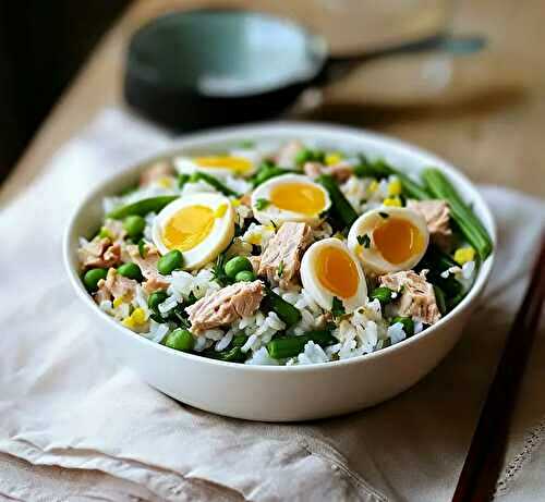 Salade de riz au thon haricots verts et œufs