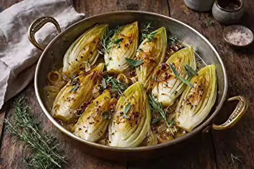 Endives braisées aux oignons, fondantes et légèrement caramélisées
