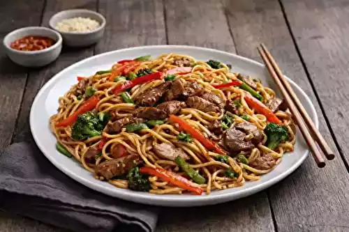 Nouilles chinoises au bœuf et aux légumes, façon wok maison