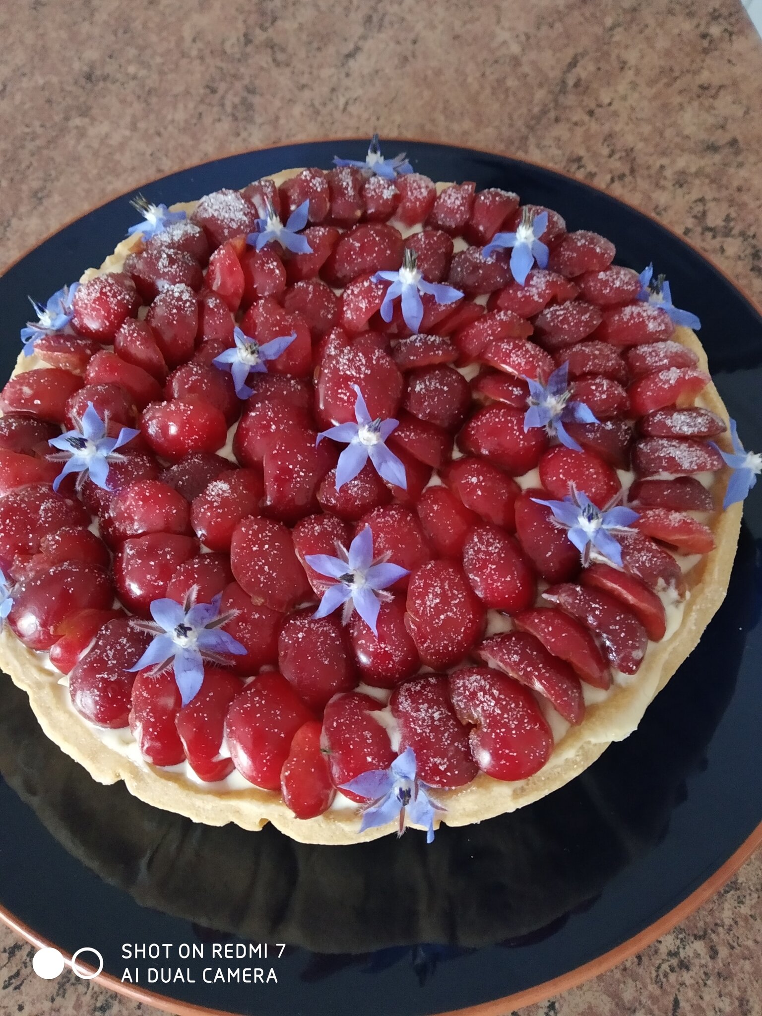 Tarte aux cerises crème diplomate