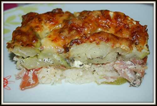 Gratin de courgettes-riz-jambon