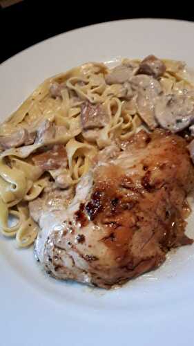 POULET ROTI ET SES TAGLIATELLES AUX CEPES