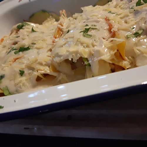 Lasagnes roulées au jambon, courgettes et Saint Nectaire