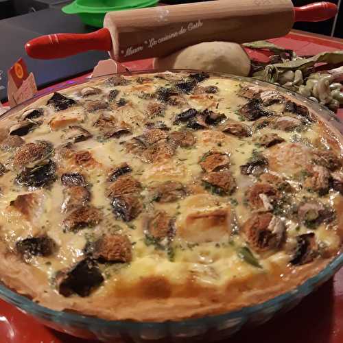 Tarte aux fèves, champignons et Chèvre