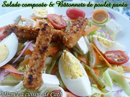 Petite salade composée & bâtonnets de poulets grillés