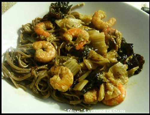  " Miam " Wok de Choux chinois -Crevettes- Champignons noirs et pâte de Curry vert -  "MIAM" La cuisine de Cath 