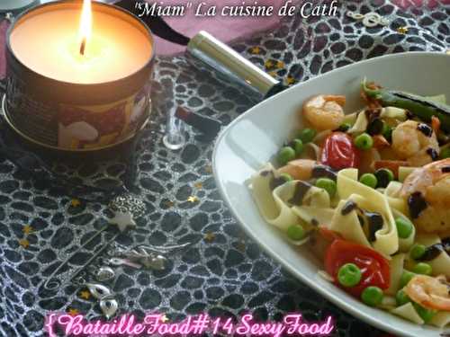 Tagliatelle -Crevettes-petits légumes et sauce Sexy # Battle'sFood14 # SexyFood