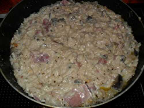 Risotto aubergines jambon cru