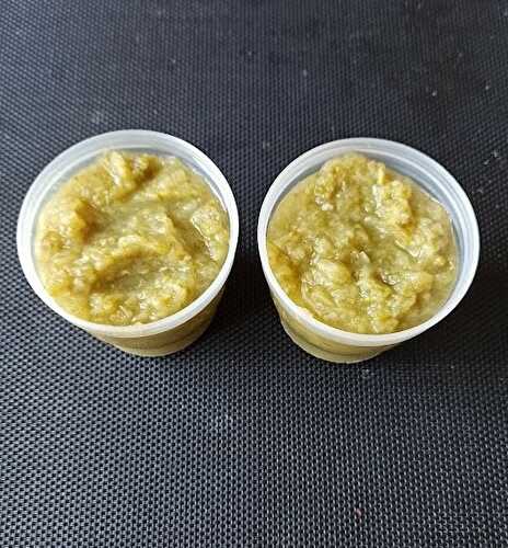 Purée de pâtisson haricots verts poisson.