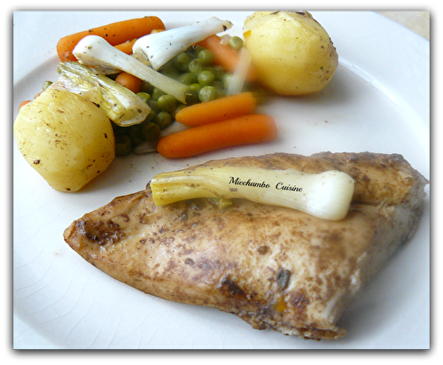 Poulet au vinaigre balsamique et légumes rôtis.